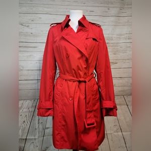 Red Trench Coat with Belt - Women's Jacket